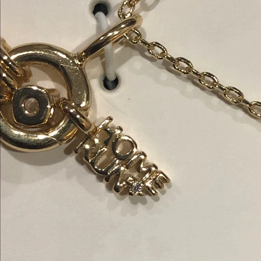 14KT gold plated cz solitaire 18” baseball‎ Home Run monogram necklace brand new